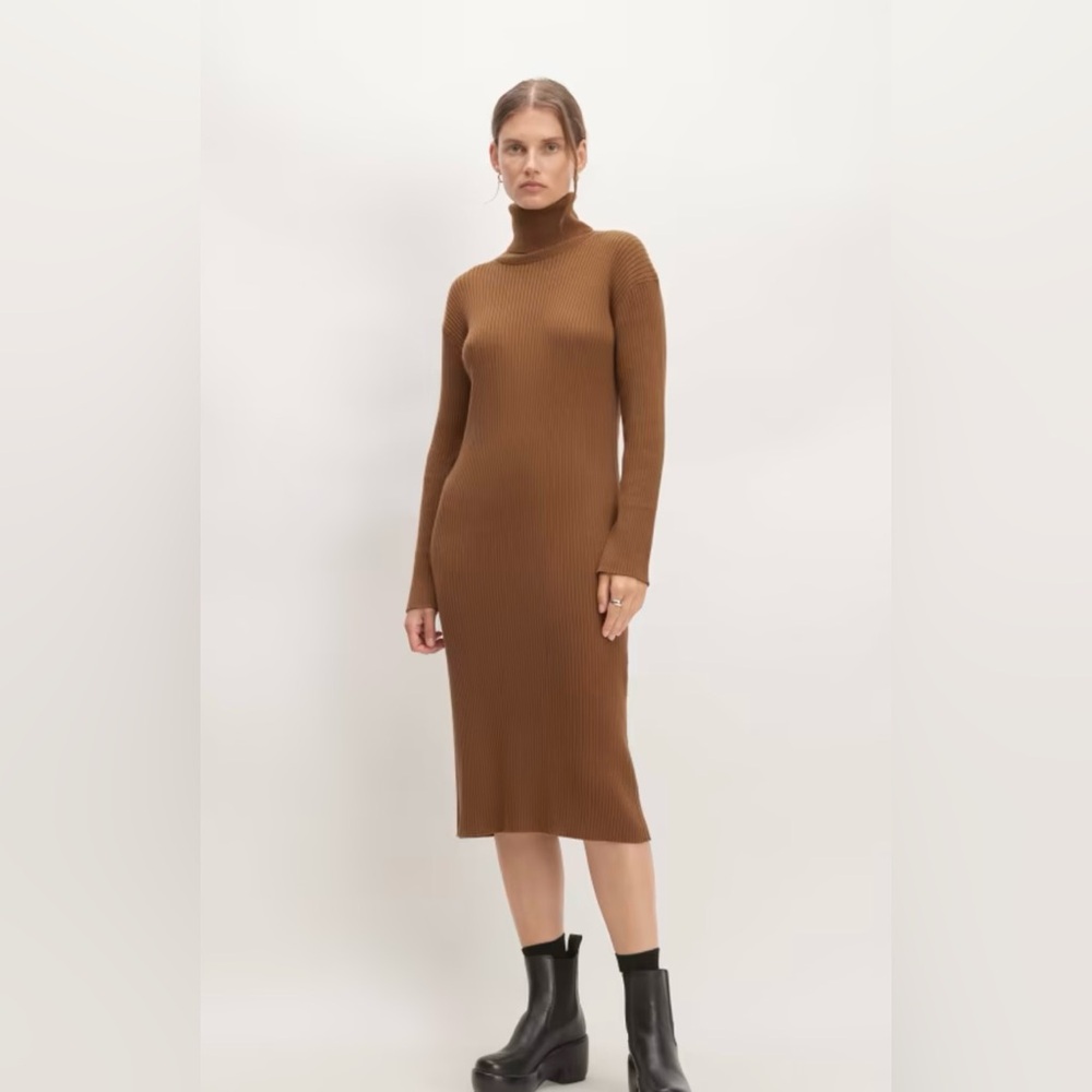 NWT Everlane The Cotton-Merino Turtleneck Dress (Medium, Deep Camel)